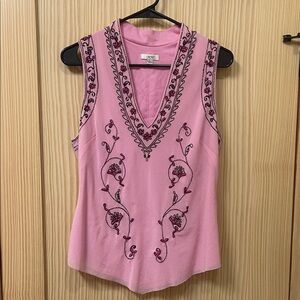 Cache Pink Embroidered Sleeveless Top